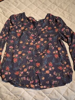Lucky Brand Navy Floral Button-Front Blouse